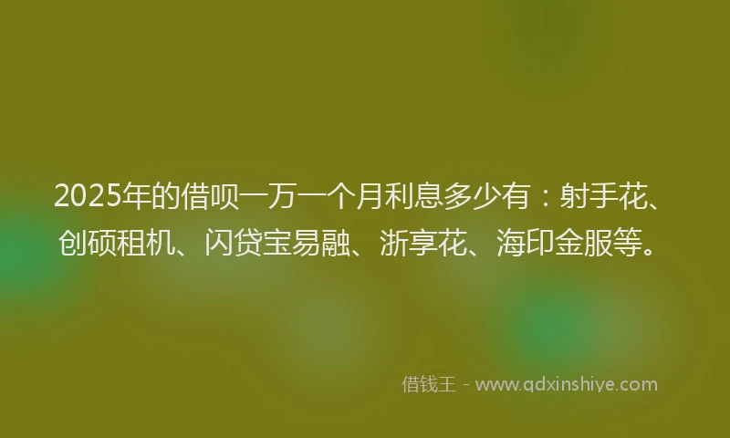 2025年的借呗一万一个月利息多少有:射手花、创硕租机、闪贷宝易融、浙享花、海印金服等。