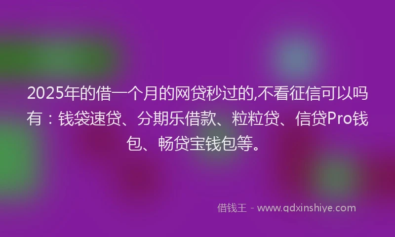 2025年的借一个月的网贷秒过的,不看征信可以吗有：钱袋速贷、分期乐借款、粒粒贷、信贷Pro钱包、畅贷宝钱包等。