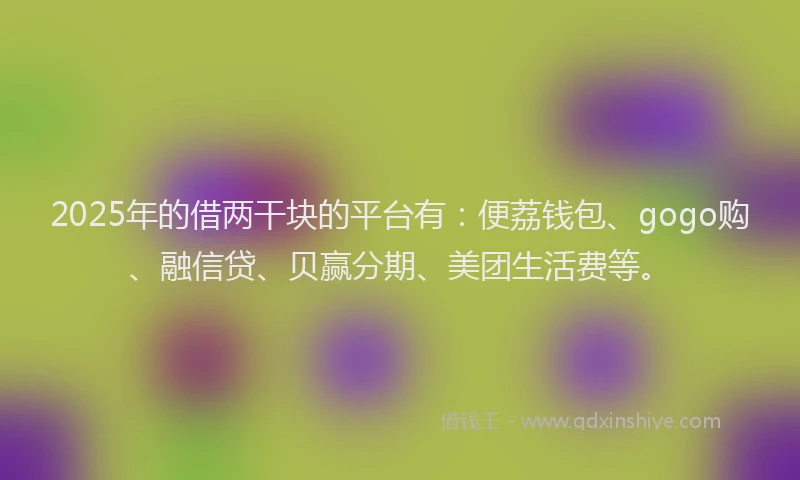 2025年的借两干块的平台有：便荔钱包、gogo购、融信贷、贝赢分期、美团生活费等。