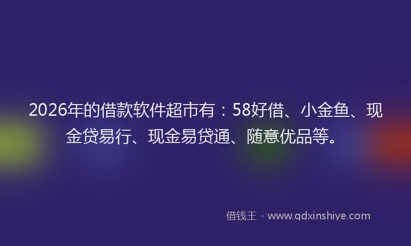 2026年的借款软件超市有：58好借、小金鱼、现金贷易行、现金易贷通、随意优品等。