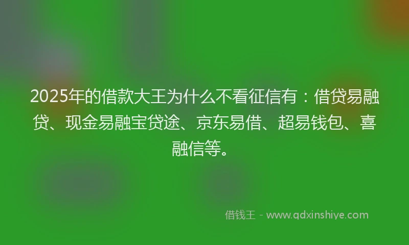2025年的借款大王为什么不看征信有：借贷易融贷、现金易融宝贷途、京东易借、超易钱包、喜融信等。