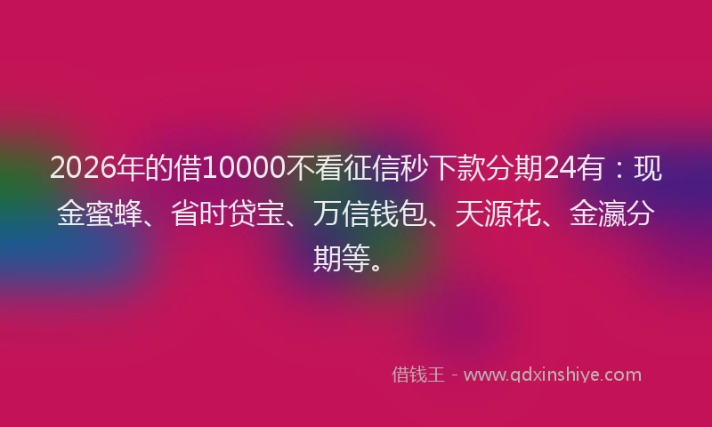 2026年的借10000不看征信秒下款分期24有:现金蜜蜂、省时贷宝、万信钱包、天源花、金瀛分期等。