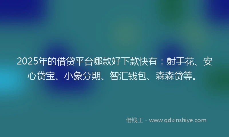 2025年的借贷平台哪款好下款快有：射手花、安心贷宝、小象分期、智汇钱包、森森贷等。