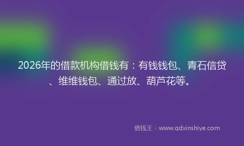 2026年的借款机构借钱有：有钱钱包、青石信贷、维维钱包、通过放、葫芦花等。
