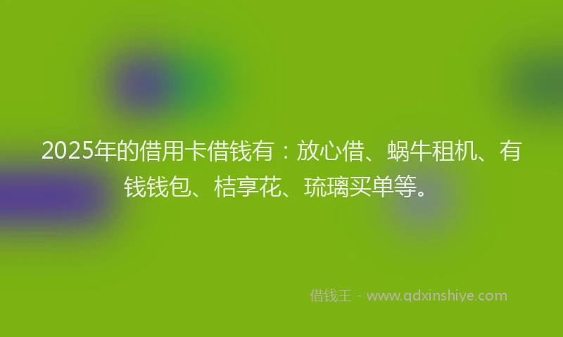 2025年的借用卡借钱有:放心借、蜗牛租机、有钱钱包、桔享花、琉璃买单等。