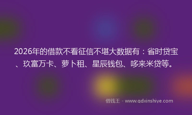 2026年的借款不看征信不堪大数据有:省时贷宝、玖富万卡、萝卜租、星辰钱包、哆来米贷等。