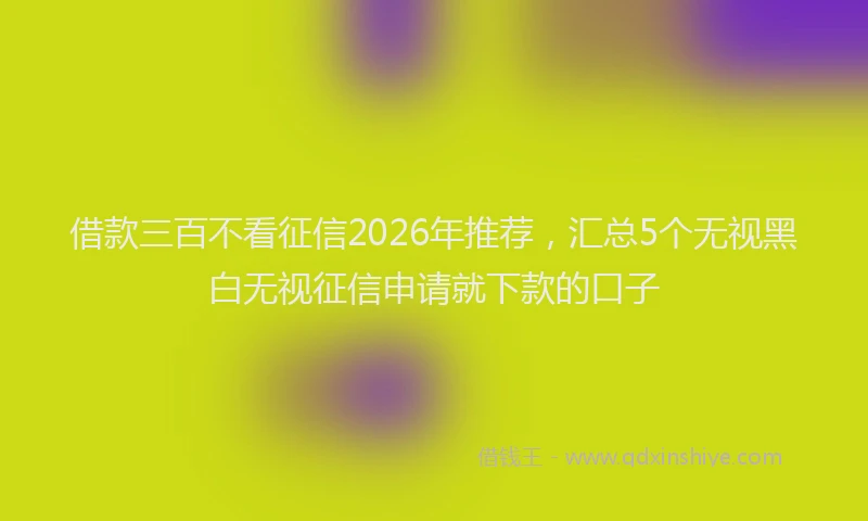 借款三百不看征信2026年推荐，汇总5个无视黑白无视征信申请就下款的口子