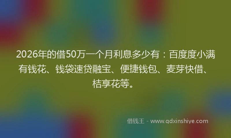 2026年的借50万一个月利息多少有:百度度小满有钱花、钱袋速贷融宝、便捷钱包、麦芽快借、桔享花等。