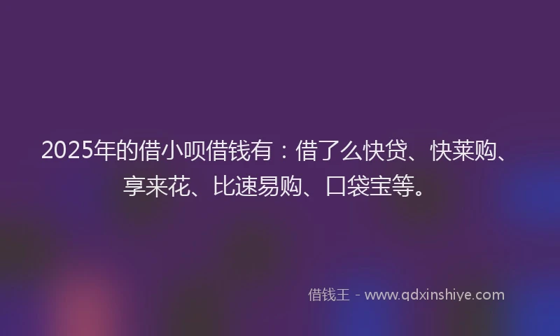 2025年的借小呗借钱有:借了么快贷、快莱购、享来花、比速易购、口袋宝等。