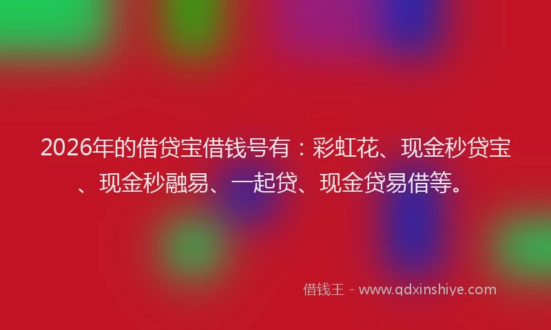 2026年的借贷宝借钱号有:彩虹花、现金秒贷宝、现金秒融易、一起贷、现金贷易借等。