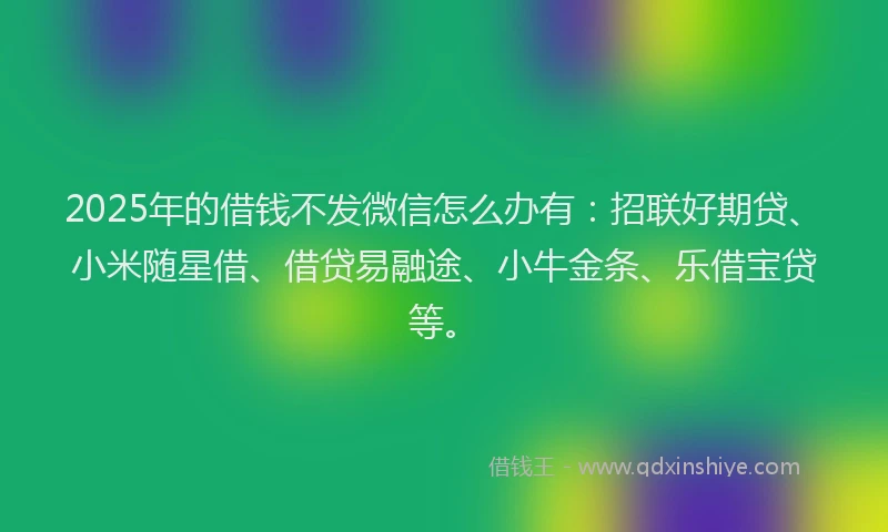 2025年的借钱不发微信怎么办有：招联好期贷、小米随星借、借贷易融途、小牛金条、乐借宝贷等。