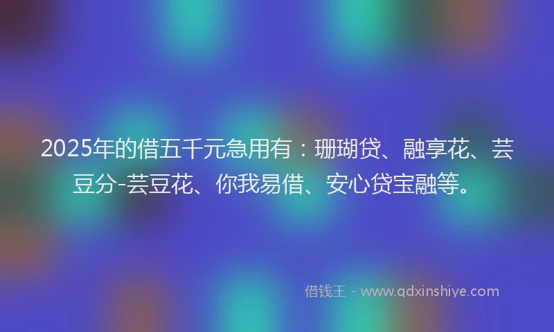 2025年的借五千元急用有:珊瑚贷、融享花、芸豆分-芸豆花、你我易借、安心贷宝融等。