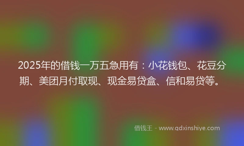 2025年的借钱一万五急用有：小花钱包、花豆分期、美团月付取现、现金易贷盒、信和易贷等。