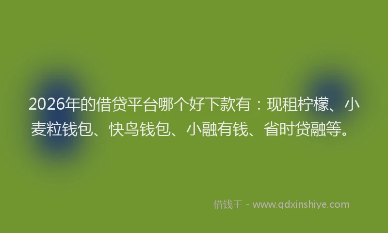 2026年的借贷平台哪个好下款有:现租柠檬、小麦粒钱包、快鸟钱包、小融有钱、省时贷融等。