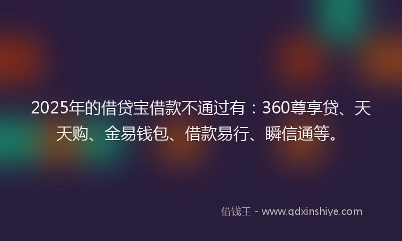 2025年的借贷宝借款不通过有：360尊享贷、天天购、金易钱包、借款易行、瞬信通等。