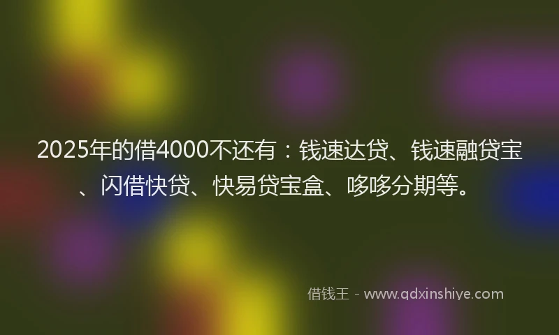 2025年的借4000不还有：钱速达贷、钱速融贷宝、闪借快贷、快易贷宝盒、哆哆分期等。
