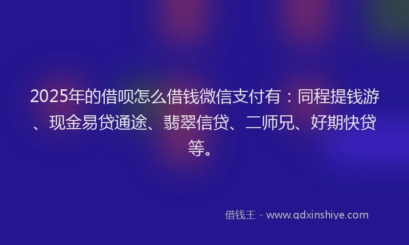 2025年的借呗怎么借钱微信支付有：同程提钱游、现金易贷通途、翡翠信贷、二师兄、好期快贷等。