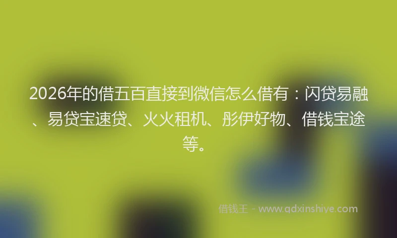 2026年的借五百直接到微信怎么借有:闪贷易融、易贷宝速贷、火火租机、彤伊好物、借钱宝途等。