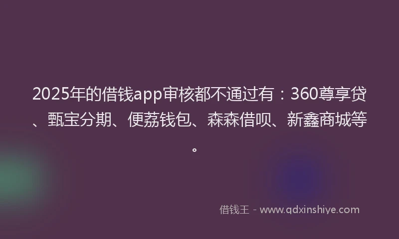 2025年的借钱app审核都不通过有：360尊享贷、甄宝分期、便荔钱包、森森借呗、新鑫商城等。