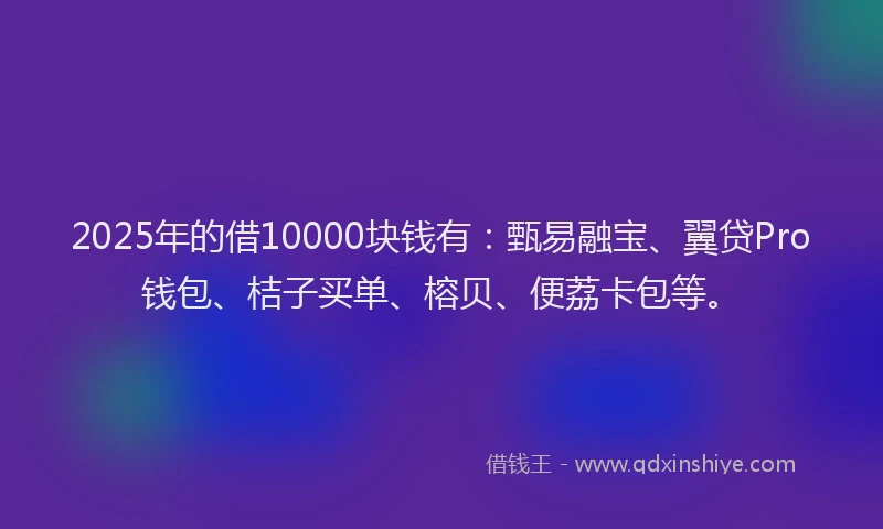 2025年的借10000块钱有:甄易融宝、翼贷Pro钱包、桔子买单、榕贝、便荔卡包等。