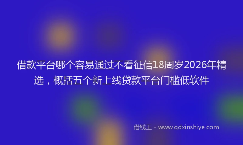 借款平台哪个容易通过不看征信18周岁2026年精选，概括五个新上线贷款平台门槛低软件