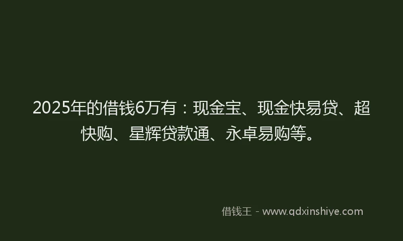 2025年的借钱6万有：现金宝、现金快易贷、超快购、星辉贷款通、永卓易购等。