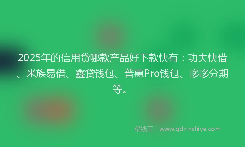 2025年的信用贷哪款产品好下款快有：功夫快借、米族易借、鑫贷钱包、普惠Pro钱包、哆哆分期等。