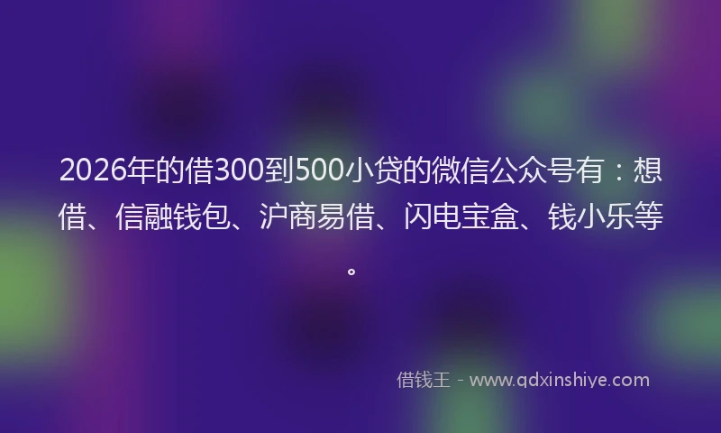 2026年的借300到500小贷的微信公众号有：想借、信融钱包、沪商易借、闪电宝盒、钱小乐等。