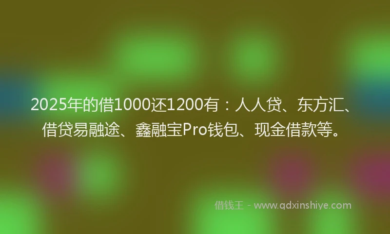 2025年的借1000还1200有:人人贷、东方汇、借贷易融途、鑫融宝Pro钱包、现金借款等。