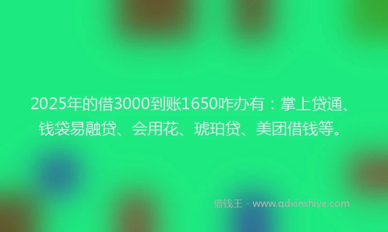 2025年的借3000到账1650咋办有:掌上贷通、钱袋易融贷、会用花、琥珀贷、美团借钱等。