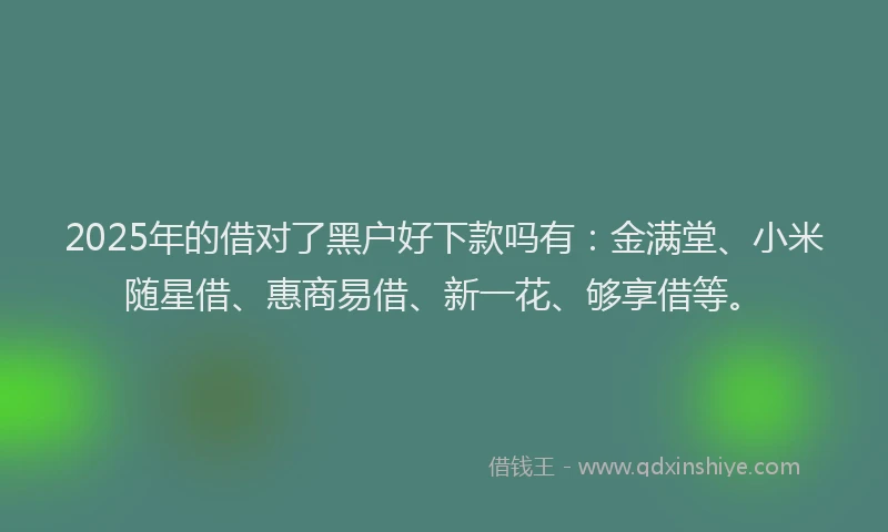 2025年的借对了黑户好下款吗有:金满堂、小米随星借、惠商易借、新一花、够享借等。