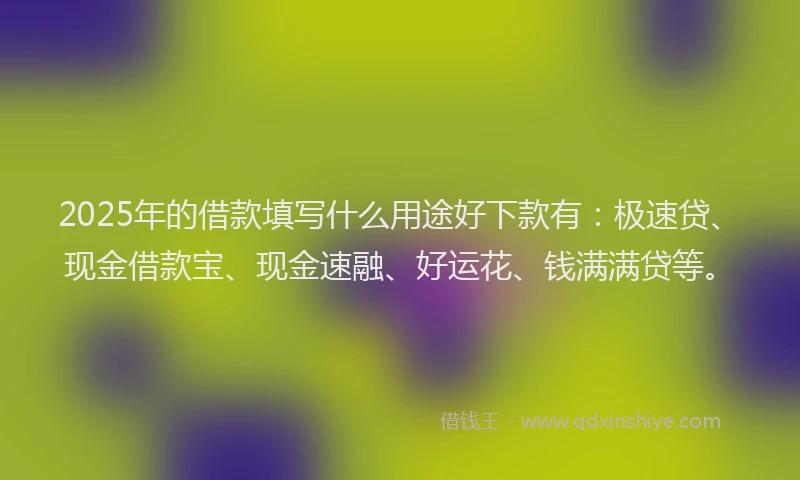 2025年的借款填写什么用途好下款有：极速贷、现金借款宝、现金速融、好运花、钱满满贷等。