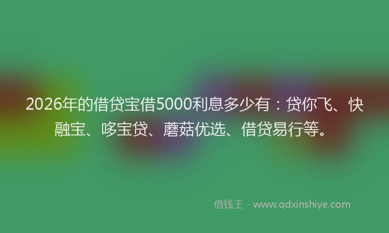 2026年的借贷宝借5000利息多少有：贷你飞、快融宝、哆宝贷、蘑菇优选、借贷易行等。
