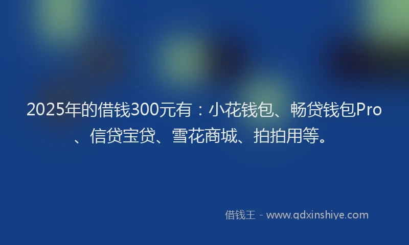 2025年的借钱300元有：小花钱包、畅贷钱包Pro、信贷宝贷、雪花商城、拍拍用等。