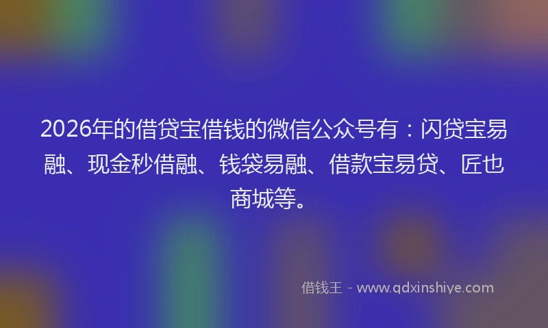 2026年的借贷宝借钱的微信公众号有：闪贷宝易融、现金秒借融、钱袋易融、借款宝易贷、匠也商城等。