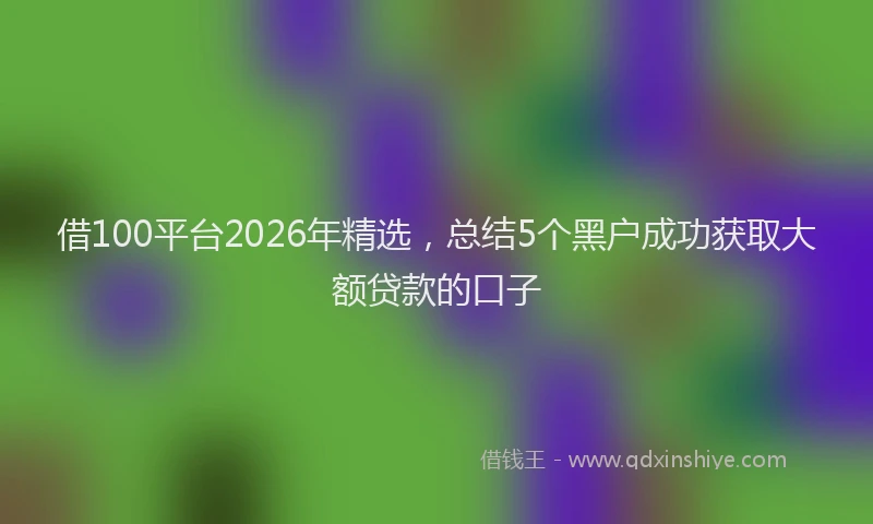 借100平台2026年精选，总结5个黑户成功获取大额贷款的口子