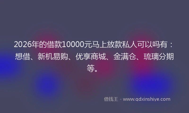 2026年的借款10000元马上放款私人可以吗有:想借、新机易购、优享商城、金满仓、琉璃分期等。