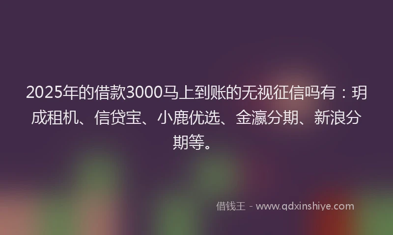 2025年的借款3000马上到账的无视征信吗有：玥成租机、信贷宝、小鹿优选、金瀛分期、新浪分期等。