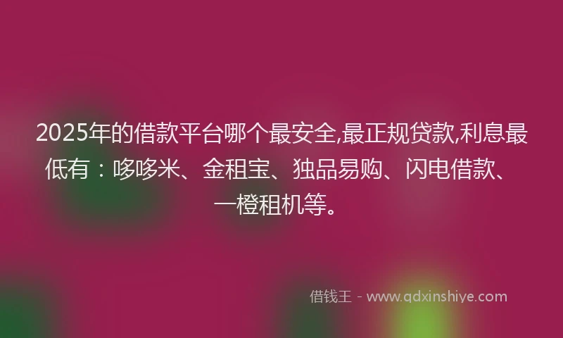 2025年的借款平台哪个最安全,最正规贷款,利息最低有:哆哆米、金租宝、独品易购、闪电借款、一橙租机等。