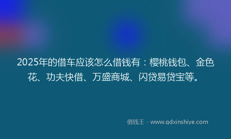 2025年的借车应该怎么借钱有：樱桃钱包、金色花、功夫快借、万盛商城、闪贷易贷宝等。