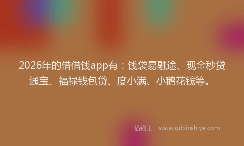 2026年的借借钱app有:钱袋易融途、现金秒贷通宝、福禄钱包贷、度小满、小鹅花钱等。