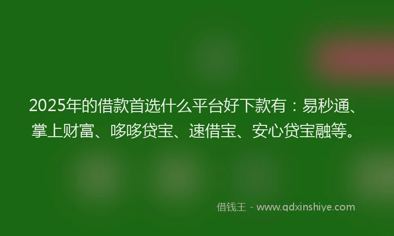 2025年的借款首选什么平台好下款有:易秒通、掌上财富、哆哆贷宝、速借宝、安心贷宝融等。