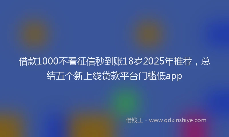 借款1000不看征信秒到账18岁2025年推荐，总结五个新上线贷款平台门槛低app