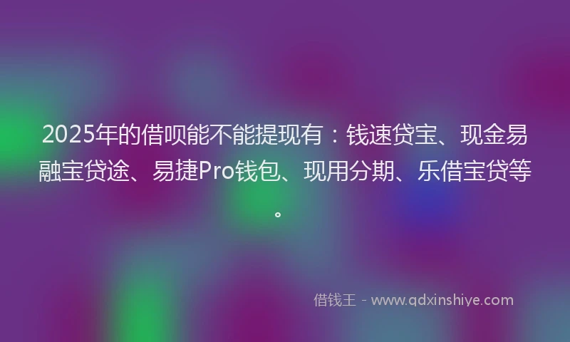 2025年的借呗能不能提现有:钱速贷宝、现金易融宝贷途、易捷Pro钱包、现用分期、乐借宝贷等。