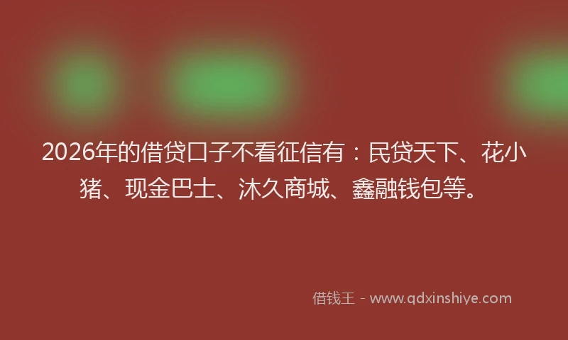 2026年的借贷口子不看征信有:民贷天下、花小猪、现金巴士、沐久商城、鑫融钱包等。