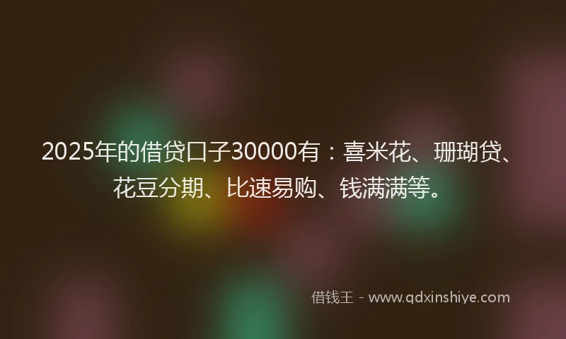 2025年的借贷口子30000有:喜米花、珊瑚贷、花豆分期、比速易购、钱满满等。