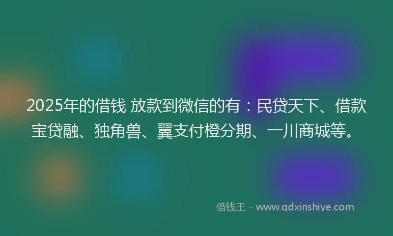 2025年的借钱 放款到微信的有：民贷天下、借款宝贷融、独角兽、翼支付橙分期、一川商城等。