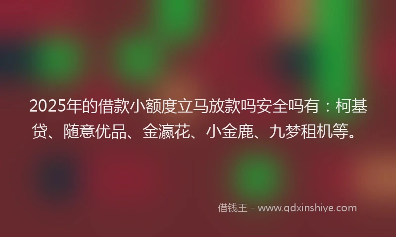 2025年的借款小额度立马放款吗安全吗有:柯基贷、随意优品、金瀛花、小金鹿、九梦租机等。