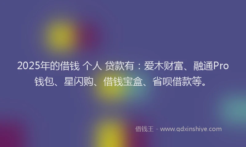 2025年的借钱 个人 贷款有：爱木财富、融通Pro钱包、星闪购、借钱宝盒、省呗借款等。