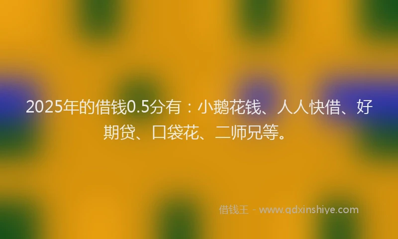 2025年的借钱0.5分有：小鹅花钱、人人快借、好期贷、口袋花、二师兄等。